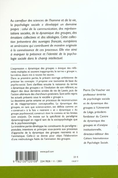 Quatrième de couverture de « LA DYNAMIQUE DE GROUPE D'HIER A AUJOURD'HUI »