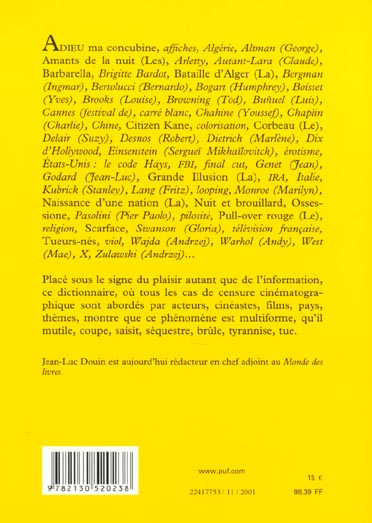 Quatrième de couverture de « DICTIONNAIRE DE LA CENSURE AU CINEMA »