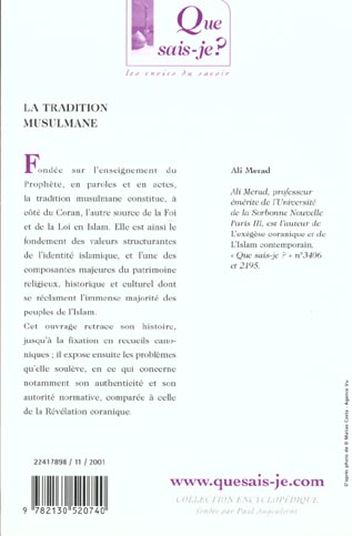 Quatrième de couverture de « LA TRADITION MUSULMANE »