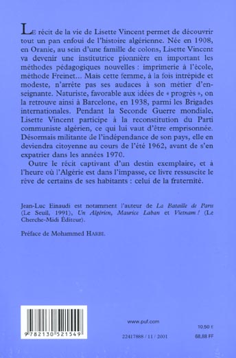 Quatrième de couverture de « UN REVE ALGERIEN »