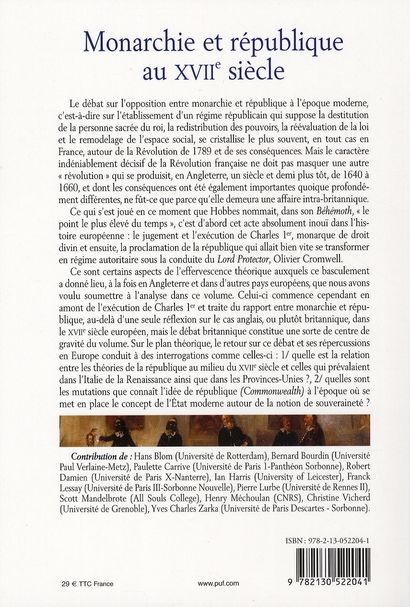 Quatrième de couverture de « MONARCHIE ET REPUBLIQUE AU XVIIE SIECLE »