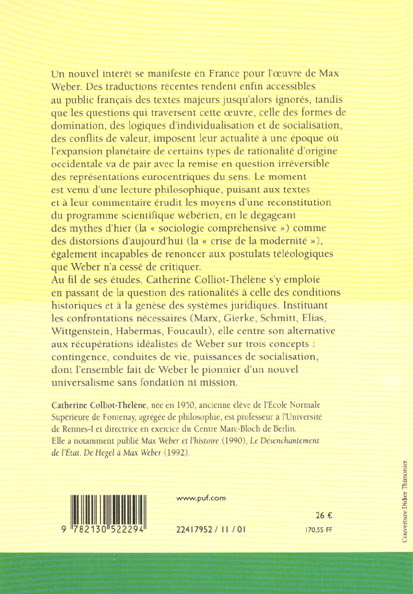 Quatrième de couverture de « ETUDES WEBERIENNES - RATIONALITES, HISTOIRES, DROITS »