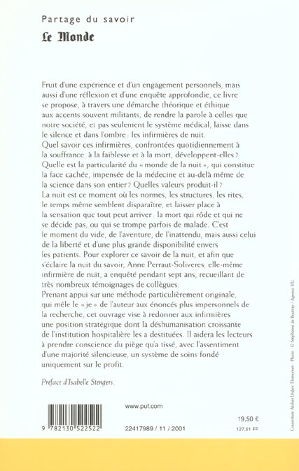 Quatrième de couverture de « INFIRMIERES, LE SAVOIR DE LA NUIT »