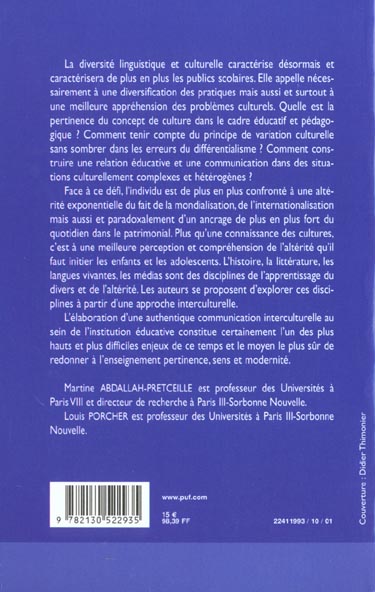 Quatrième de couverture de « EDUCATION ET COMMUNICATION INTERCULTURELLE »