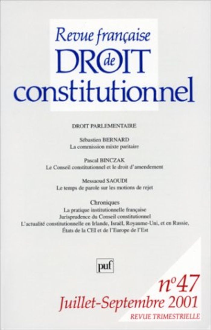 Couverture du livre « RFDC 2001, N 47 - DROIT PARLEMENTAIRE » de Xxx, librairie Les Contes Infusés à Corte