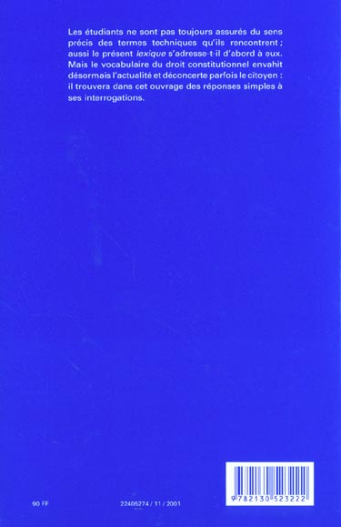 Quatrième de couverture de « LEXIQUE / DROIT CONSTITUTIONNEL »