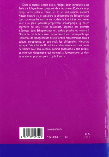Quatrième de couverture de « ECRITS SUR SCHOPENHAUER »