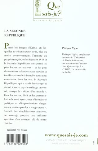 Quatrième de couverture de « LA SECONDE REPUBLIQUE »