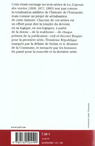 Quatrième de couverture de « VICTOR HUGO. LA LEGENDE DES SIECLES »