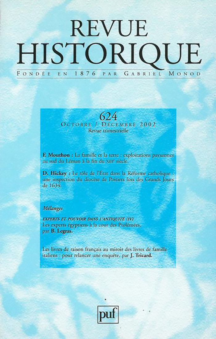 Couverture du livre « REVUE HISTORIQUE 2002, N 624 » de Xxx, librairie Les Contes Infusés à Corte