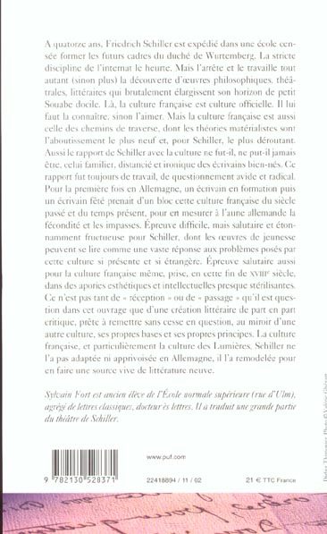 Quatrième de couverture de « LES LUMIERES FRANCAISES EN ALLEMAGNE : LE CAS SCHILLER »