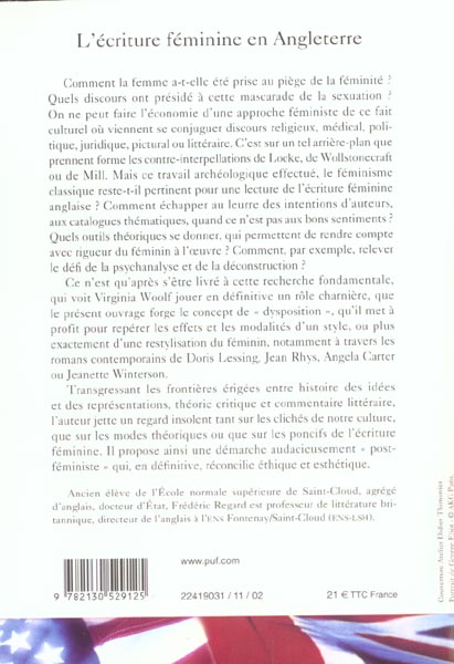 Quatrième de couverture de « L'ECRITURE FEMININE EN ANGLETERRE »