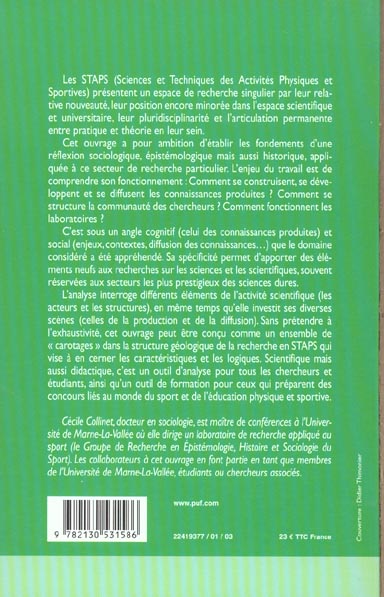 Quatrième de couverture de « LA RECHERCHE EN STAPS »