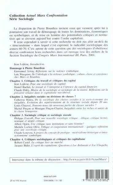 Quatrième de couverture de « LES SOCIOLOGIES CRITIQUES DU CAPITALISME »