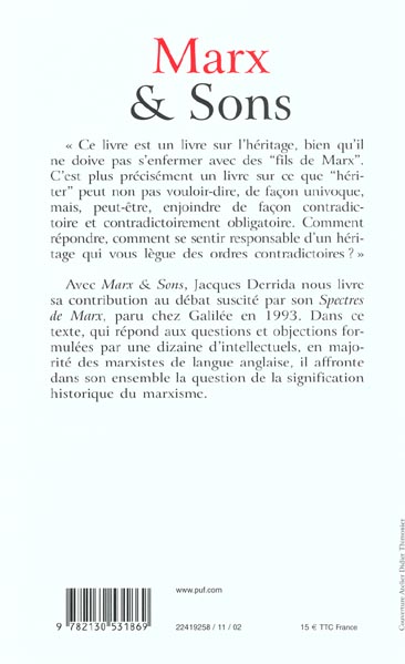 Quatrième de couverture de « MARX & SONS »