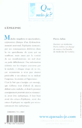 Quatrième de couverture de « L'EPILEPSIE »