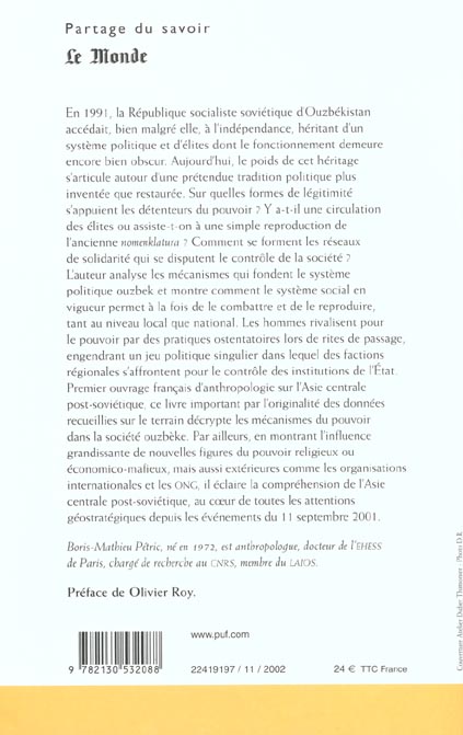 Quatrième de couverture de « POUVOIR, DON ET RESEAUX EN OUZBEKISTAN POST-SOVIETIQUE »