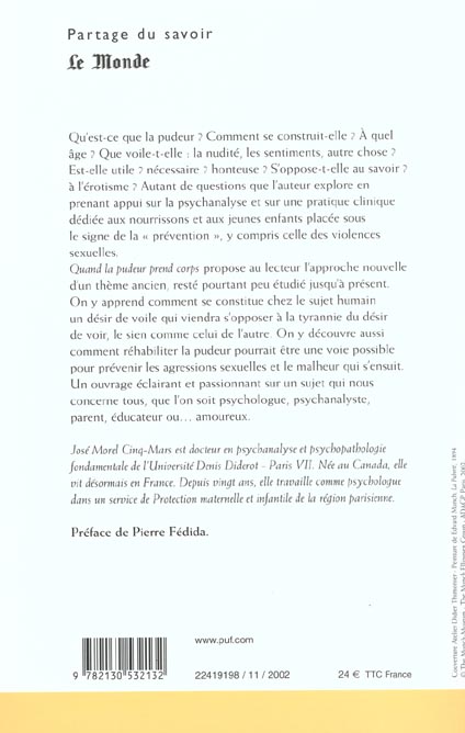 Quatrième de couverture de « QUAND LA PUDEUR PREND CORPS »