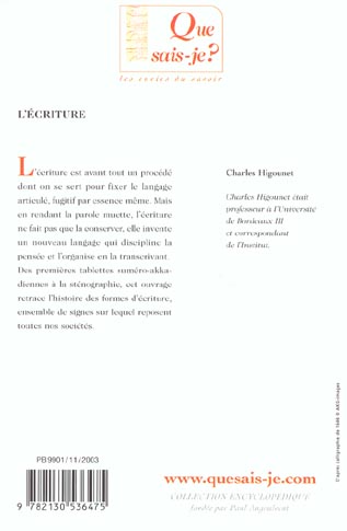 Quatrième de couverture de « L'ECRITURE »