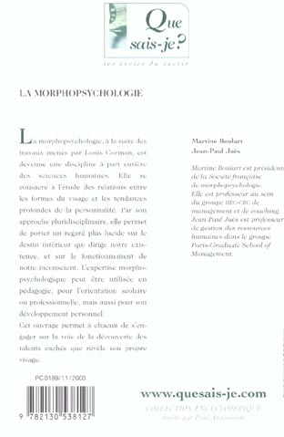 Quatrième de couverture de « LA MORPHOPSYCHOLOGIE »