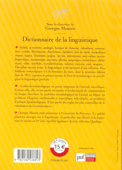 Quatrième de couverture de « DICTIONNAIRE DE LA LINGUISTIQUE »