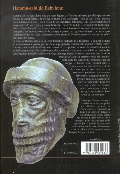 Quatrième de couverture de « HAMMU-RABI DE BABYLONE »