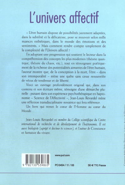 Quatrième de couverture de « L'UNIVERS AFFECTIF - HAPTONOMIE ET PENSEE MODERNE »