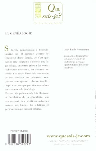 Quatrième de couverture de « LA GENEALOGIE »