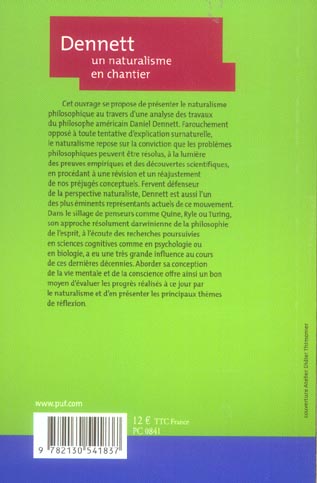 Quatrième de couverture de « DENNETT : UN NATURALISME EN CHANTIER »
