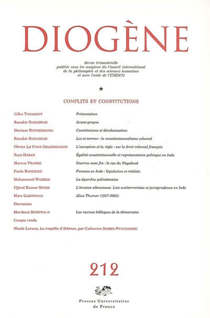 Couverture du livre « DIOGENE 2005, N  212 » de Xxx, librairie Les Contes Infusés à Corte