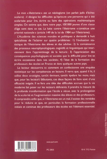 Quatrième de couverture de « L'ILLETTRISME »