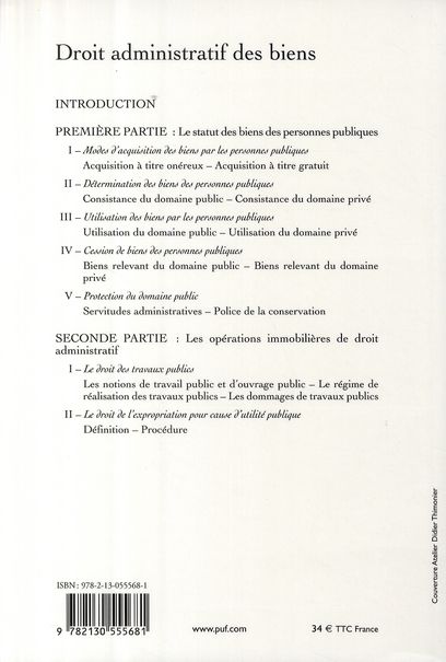 Quatrième de couverture de « DROIT ADMINISTRATIF DES BIENS »