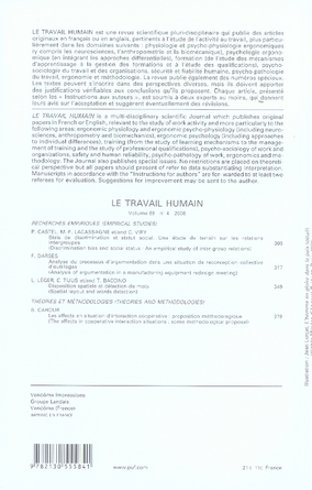 Quatrième de couverture de « TRAVAIL HUMAIN 2006, VOL. 69 (4) »