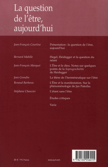 Quatrième de couverture de « RMM 2006, N  4 - LA QUESTION DE L'ETRE »