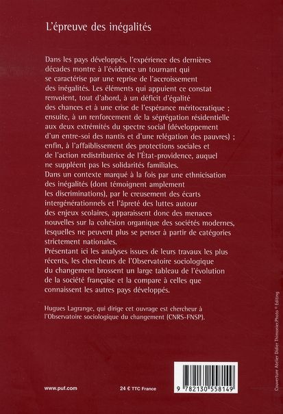 Quatrième de couverture de « L'EPREUVE DES INEGALITES »