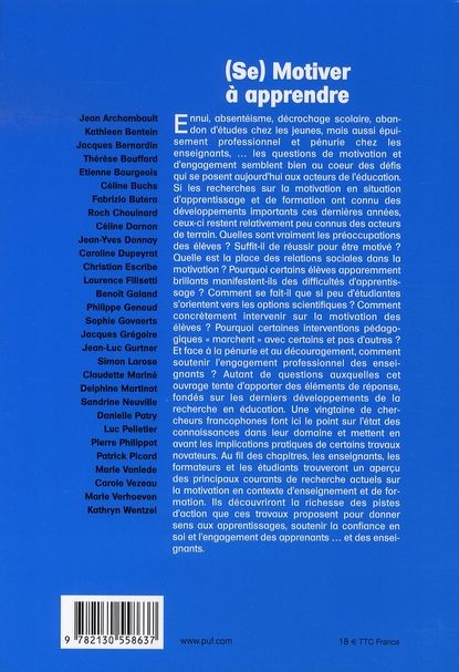 Quatrième de couverture de « SE MOTIVER A APPRENDRE »