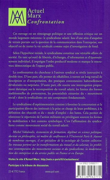 Quatrième de couverture de « LE SYNDICALISME D'EXPERIMENTATION »