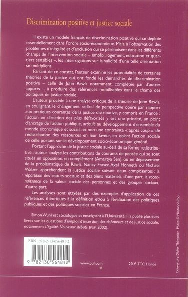 Quatrième de couverture de « DISCRIMINATION POSITIVE ET JUSTICE SOCIALE »