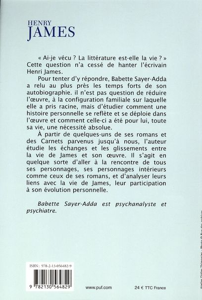 Quatrième de couverture de « HENRY JAMES - SUBLIMER ET VIVRE »