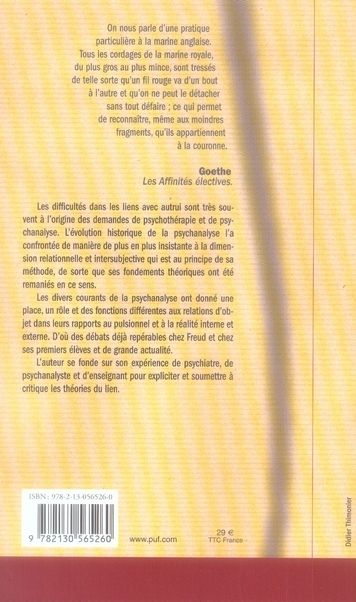 Quatrième de couverture de « PSYCHANALYSE DU LIEN - LES RELATIONS D'OBJET »