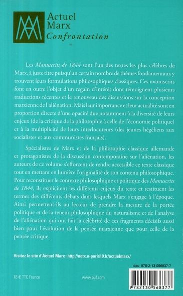 Quatrième de couverture de « LIRE LES MANUSCRITS DE 1844 »