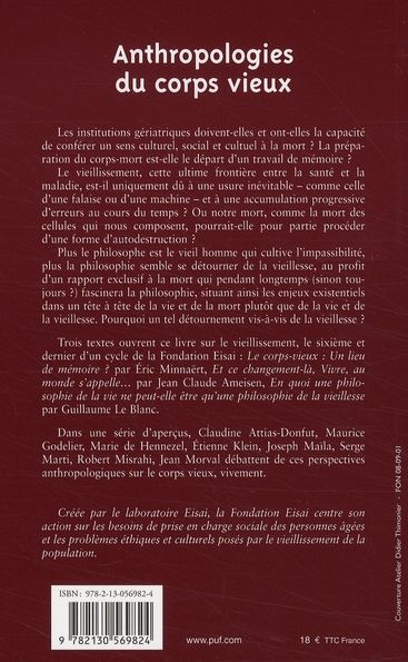 Quatrième de couverture de « ANTHROPOLOGIES DU CORPS VIEUX »