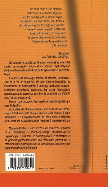 Quatrième de couverture de « LA DETTE DE VIE - ITINERAIRE PSYCHANALYTIQUE DE LA MATERNITE »