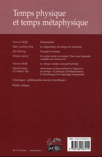 Quatrième de couverture de « RMM 2011, N  4 - TEMPS PHYSIQUE ET TEMPS METAPHYSIQUE »