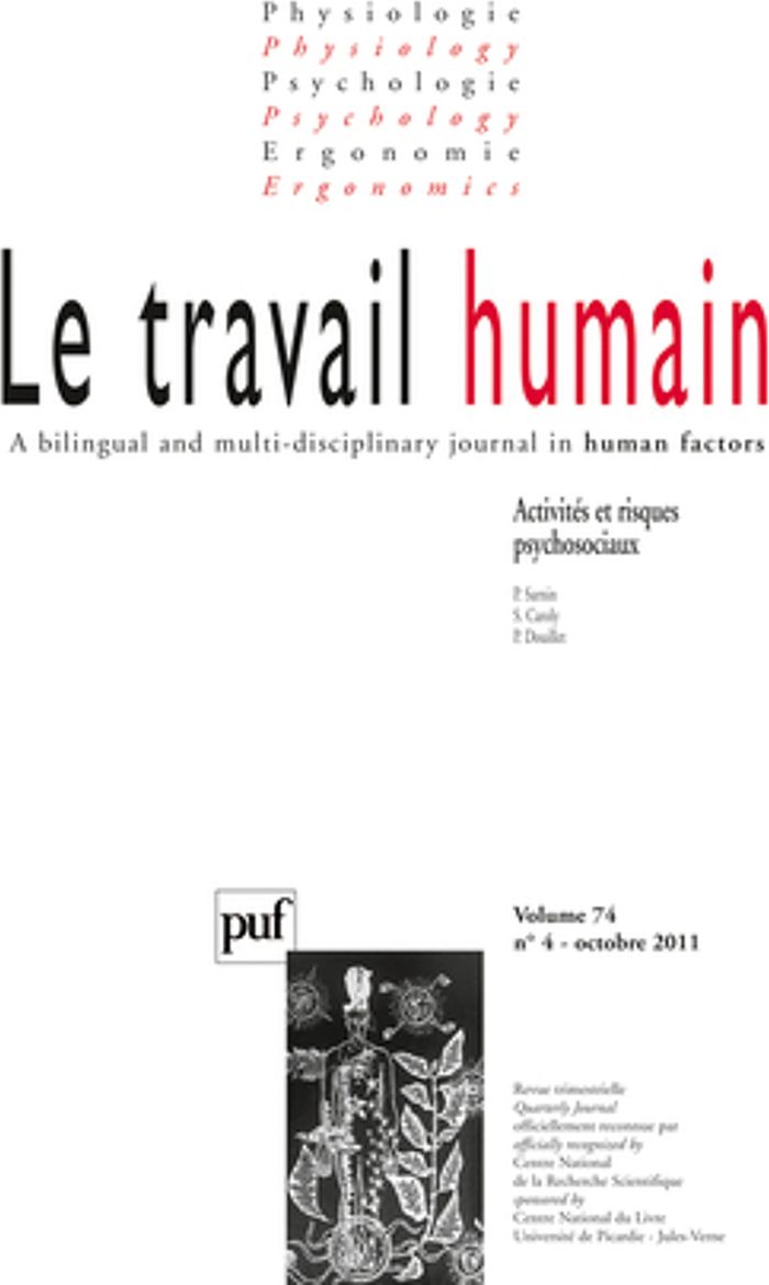 Couverture du livre « TRAVAIL HUMAIN 2011, VOL. 74 (4) - ACTIVITES ET RISQUES PSYCHOSOCIAUX » de Xxx, librairie Les Contes Infusés à Corte