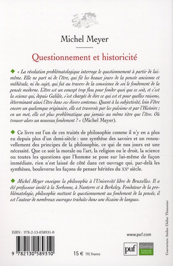 Quatrième de couverture de « QUESTIONNEMENT ET HISTORICITE »
