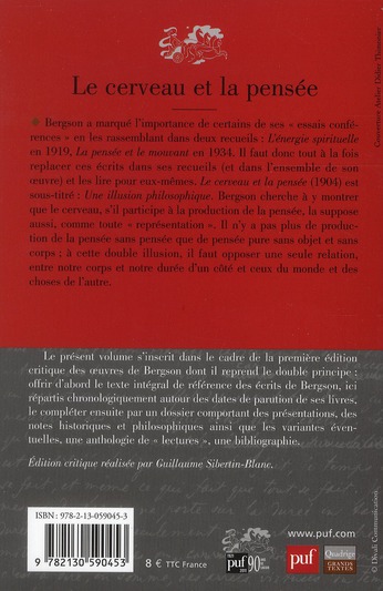 Quatrième de couverture de « LE CERVEAU ET LA PENSEE »