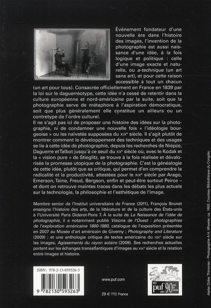 Quatrième de couverture de « LA NAISSANCE DE L'IDEE DE PHOTOGRAPHIE »
