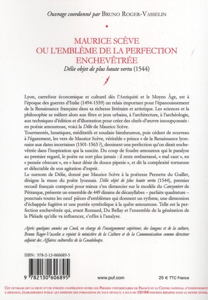 Quatrième de couverture de « MAURICE SCEVE OU L'EMBLEME DE LA PERFECTION ENCHEVETREE - DELIE OBJET DE PLUS HAUTE VERTU (1544) »