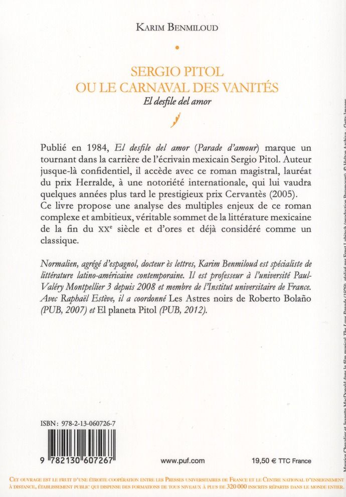 Quatrième de couverture de « SERGIO PITOL OU LE CARNAVAL DES VANITES - EL DESFILE DEL AMOR »
